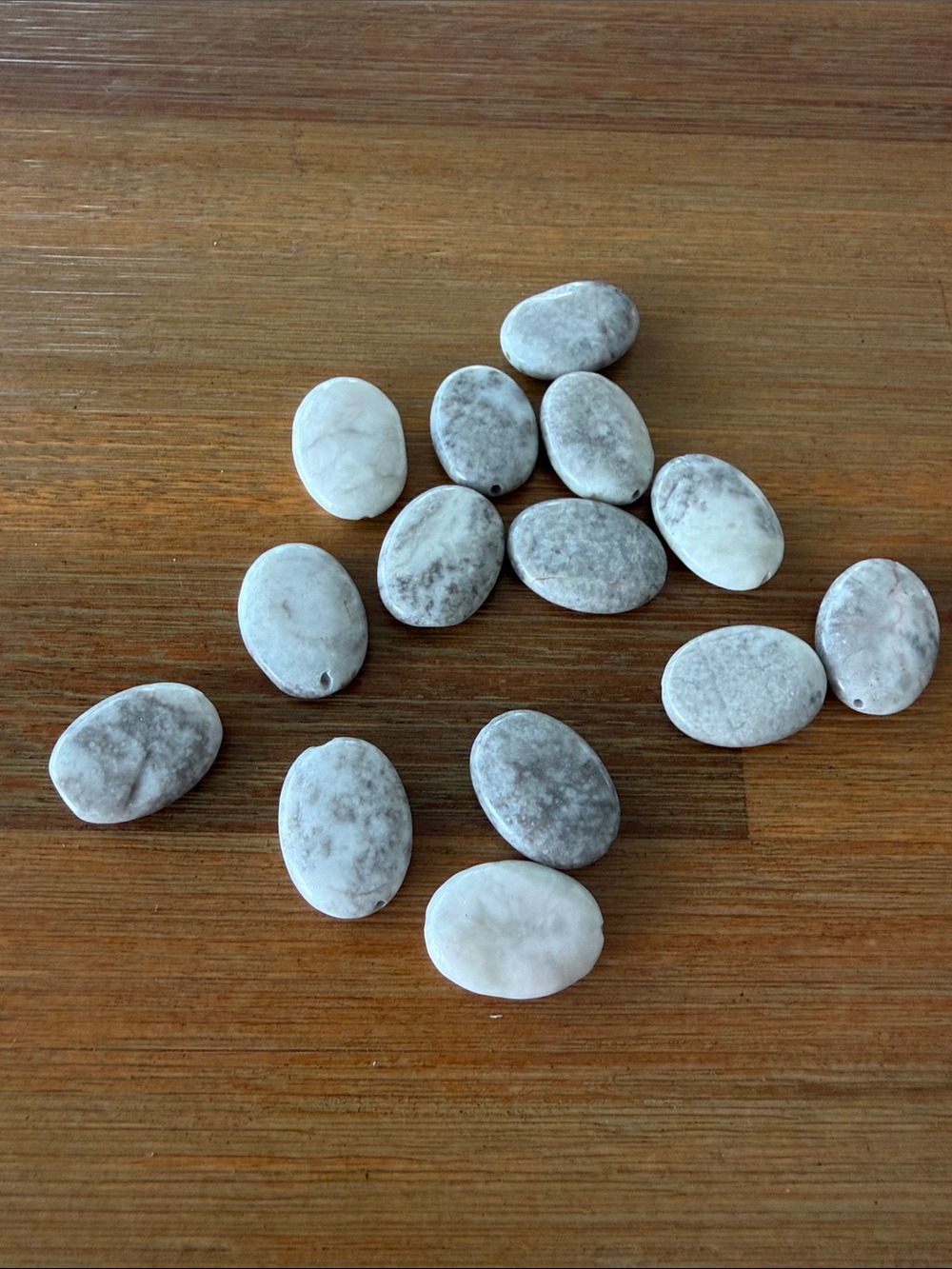 14 White & Gray Riverstone Gemstone Beads for Jewelry Craft Making
